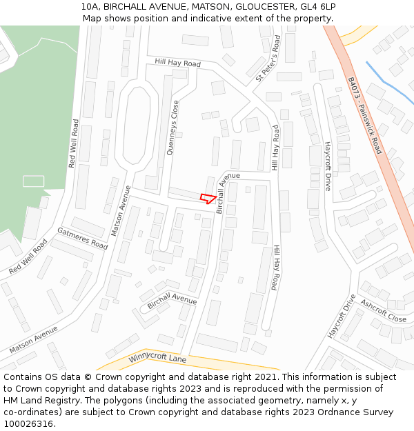 10A, BIRCHALL AVENUE, MATSON, GLOUCESTER, GL4 6LP: Location map and indicative extent of plot