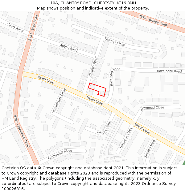 10A, CHANTRY ROAD, CHERTSEY, KT16 8NH: Location map and indicative extent of plot