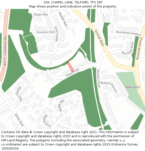 10A, CHAPEL LANE, TELFORD, TF3 1BT: Location map and indicative extent of plot