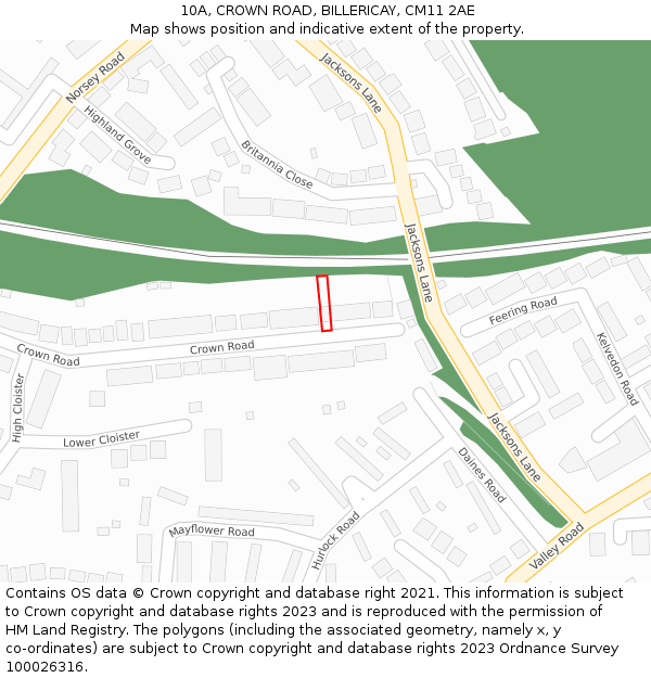 10A, CROWN ROAD, BILLERICAY, CM11 2AE: Location map and indicative extent of plot
