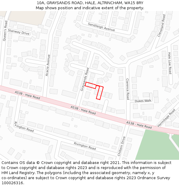 10A, GRAYSANDS ROAD, HALE, ALTRINCHAM, WA15 8RY: Location map and indicative extent of plot
