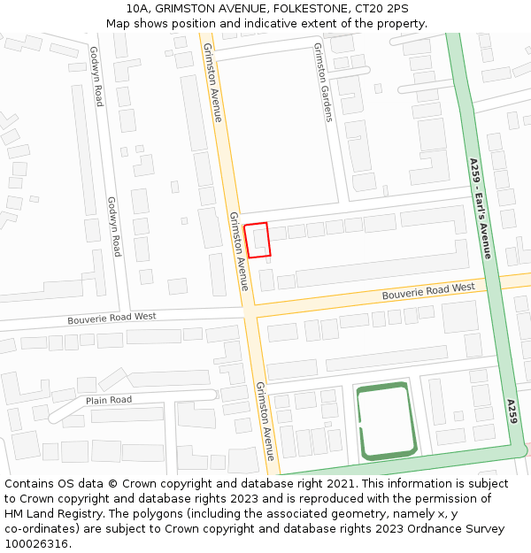 10A, GRIMSTON AVENUE, FOLKESTONE, CT20 2PS: Location map and indicative extent of plot