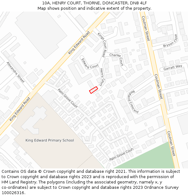 10A, HENRY COURT, THORNE, DONCASTER, DN8 4LF: Location map and indicative extent of plot