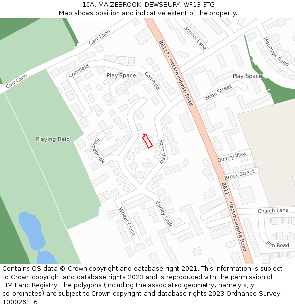 10A, MAIZEBROOK, DEWSBURY, WF13 3TG: Location map and indicative extent of plot