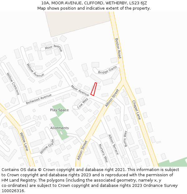 10A, MOOR AVENUE, CLIFFORD, WETHERBY, LS23 6JZ: Location map and indicative extent of plot