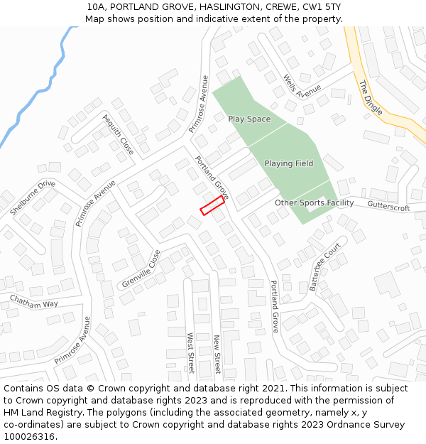 10A, PORTLAND GROVE, HASLINGTON, CREWE, CW1 5TY: Location map and indicative extent of plot