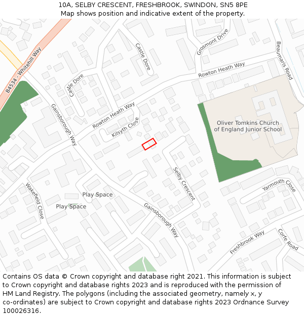 10A, SELBY CRESCENT, FRESHBROOK, SWINDON, SN5 8PE: Location map and indicative extent of plot