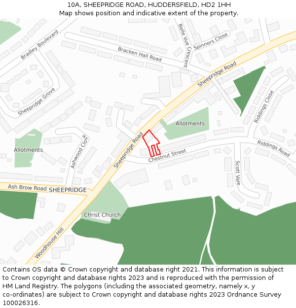 10A, SHEEPRIDGE ROAD, HUDDERSFIELD, HD2 1HH: Location map and indicative extent of plot