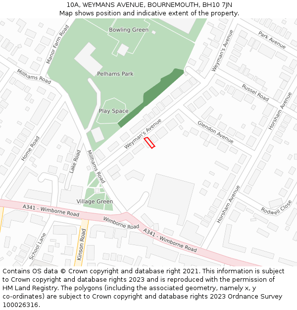 10A, WEYMANS AVENUE, BOURNEMOUTH, BH10 7JN: Location map and indicative extent of plot