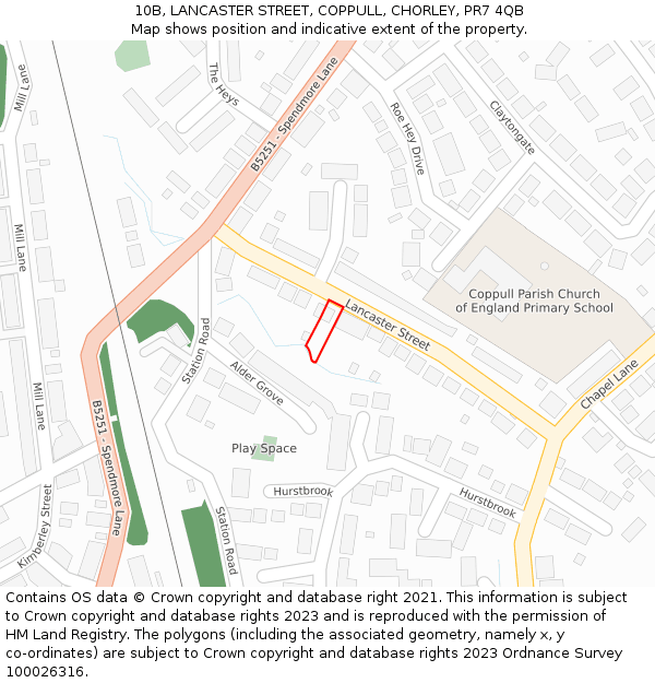 10B, LANCASTER STREET, COPPULL, CHORLEY, PR7 4QB: Location map and indicative extent of plot