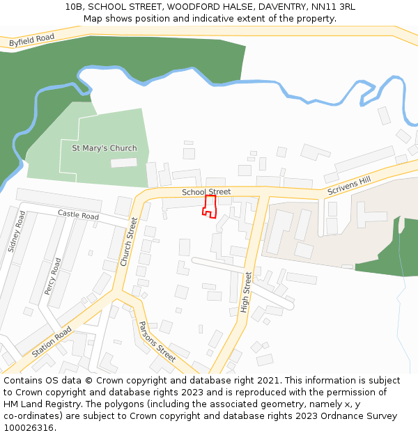 10B, SCHOOL STREET, WOODFORD HALSE, DAVENTRY, NN11 3RL: Location map and indicative extent of plot