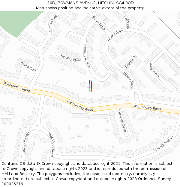 10D, BOWMANS AVENUE, HITCHIN, SG4 9QD: Location map and indicative extent of plot