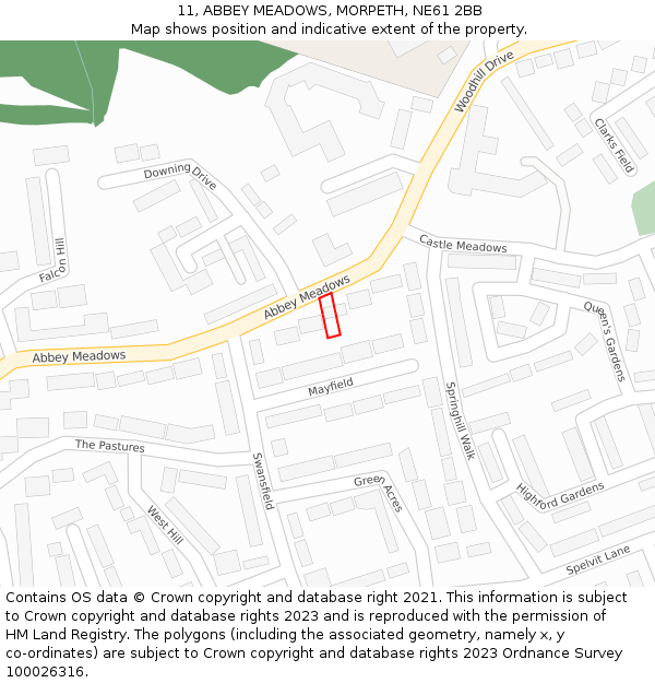 11, ABBEY MEADOWS, MORPETH, NE61 2BB: Location map and indicative extent of plot