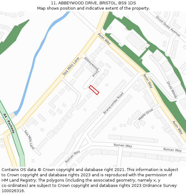 11, ABBEYWOOD DRIVE, BRISTOL, BS9 1DS: Location map and indicative extent of plot