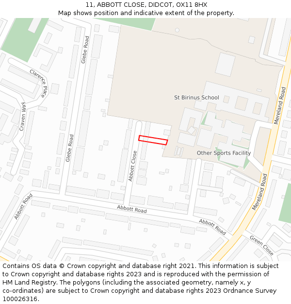 11, ABBOTT CLOSE, DIDCOT, OX11 8HX: Location map and indicative extent of plot