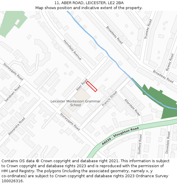 11, ABER ROAD, LEICESTER, LE2 2BA: Location map and indicative extent of plot