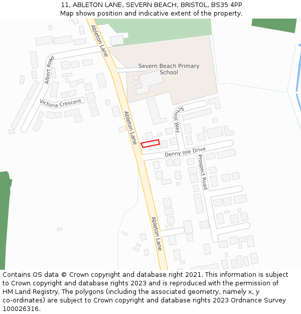 11, ABLETON LANE, SEVERN BEACH, BRISTOL, BS35 4PP: Location map and indicative extent of plot