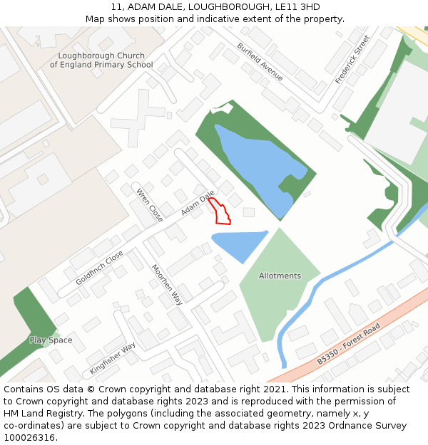 11, ADAM DALE, LOUGHBOROUGH, LE11 3HD: Location map and indicative extent of plot