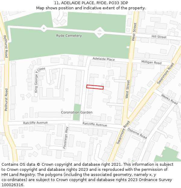 11, ADELAIDE PLACE, RYDE, PO33 3DP: Location map and indicative extent of plot
