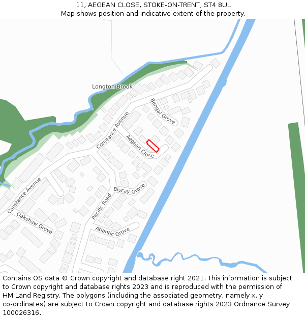 11, AEGEAN CLOSE, STOKE-ON-TRENT, ST4 8UL: Location map and indicative extent of plot