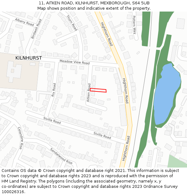 11, AITKEN ROAD, KILNHURST, MEXBOROUGH, S64 5UB: Location map and indicative extent of plot