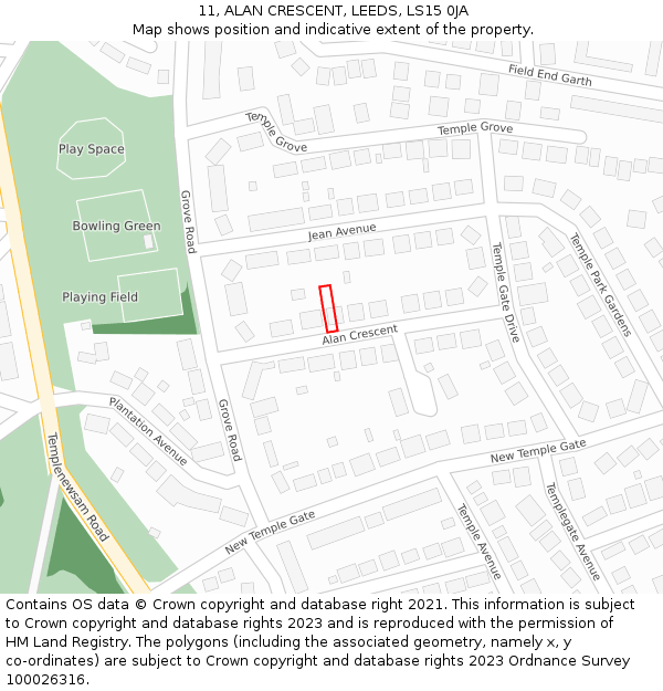 11, ALAN CRESCENT, LEEDS, LS15 0JA: Location map and indicative extent of plot