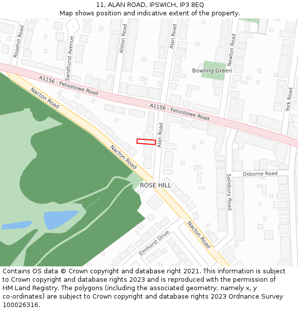 11, ALAN ROAD, IPSWICH, IP3 8EQ: Location map and indicative extent of plot