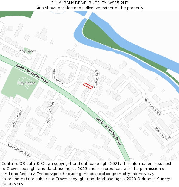 11, ALBANY DRIVE, RUGELEY, WS15 2HP: Location map and indicative extent of plot