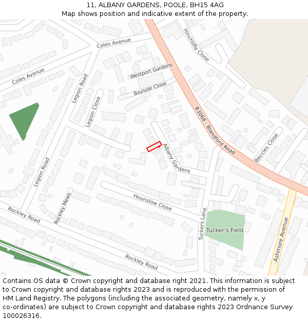 11, ALBANY GARDENS, POOLE, BH15 4AG: Location map and indicative extent of plot