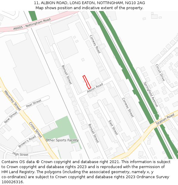 11, ALBION ROAD, LONG EATON, NOTTINGHAM, NG10 2AG: Location map and indicative extent of plot