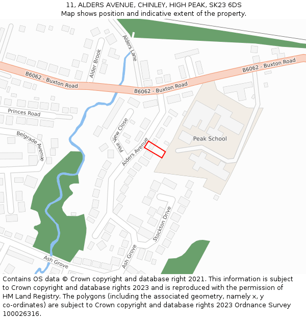 11, ALDERS AVENUE, CHINLEY, HIGH PEAK, SK23 6DS: Location map and indicative extent of plot
