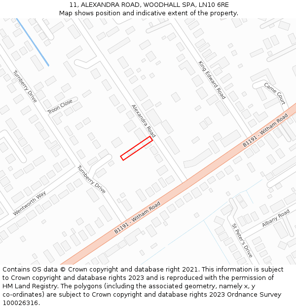 11, ALEXANDRA ROAD, WOODHALL SPA, LN10 6RE: Location map and indicative extent of plot