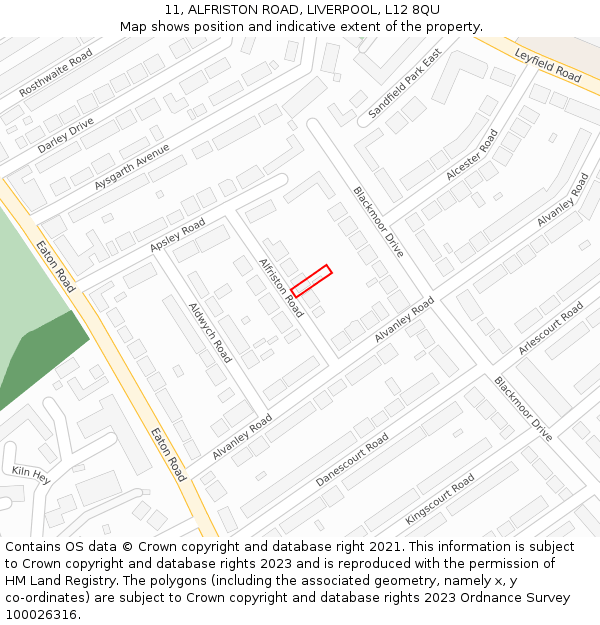 11, ALFRISTON ROAD, LIVERPOOL, L12 8QU: Location map and indicative extent of plot