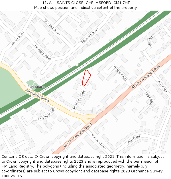 11, ALL SAINTS CLOSE, CHELMSFORD, CM1 7HT: Location map and indicative extent of plot