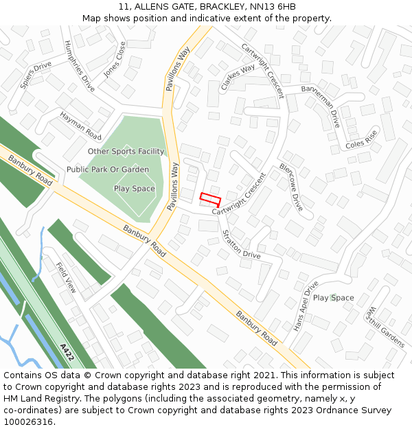 11, ALLENS GATE, BRACKLEY, NN13 6HB: Location map and indicative extent of plot