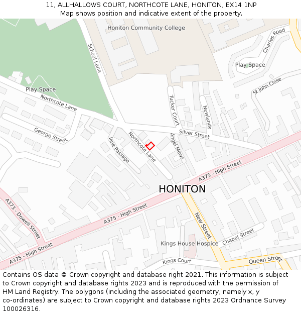 11, ALLHALLOWS COURT, NORTHCOTE LANE, HONITON, EX14 1NP: Location map and indicative extent of plot