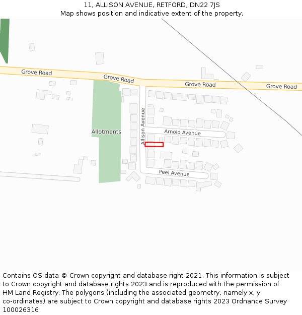 11, ALLISON AVENUE, RETFORD, DN22 7JS: Location map and indicative extent of plot
