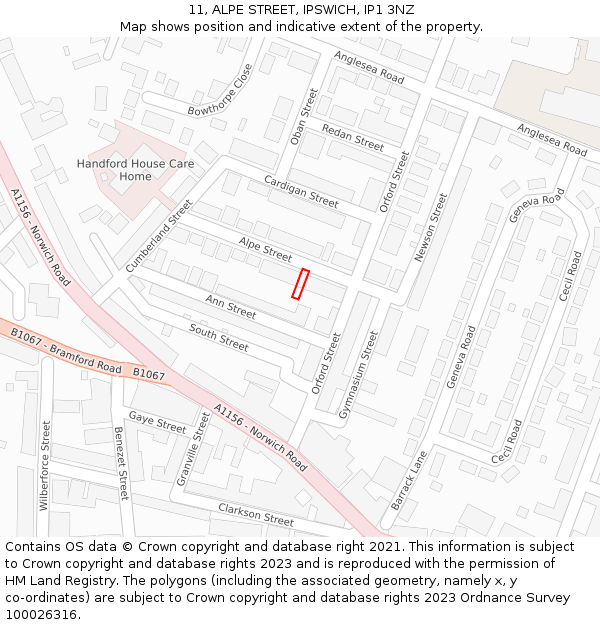 11, ALPE STREET, IPSWICH, IP1 3NZ: Location map and indicative extent of plot