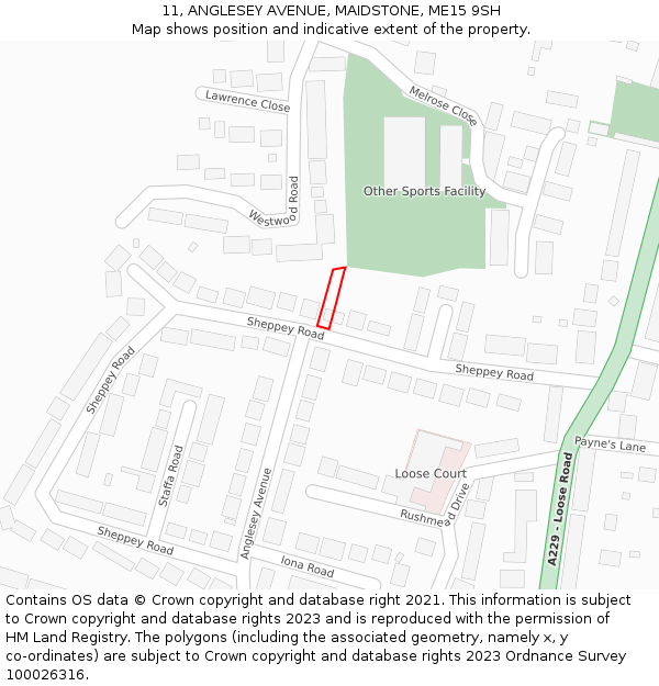 11, ANGLESEY AVENUE, MAIDSTONE, ME15 9SH: Location map and indicative extent of plot