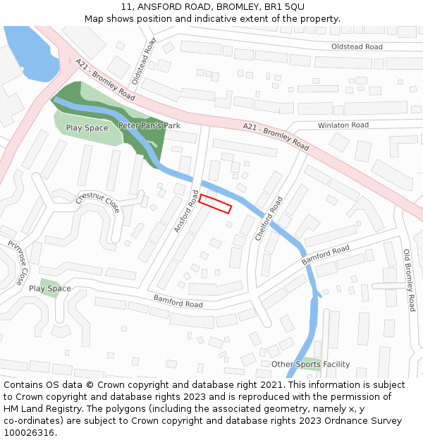 11, ANSFORD ROAD, BROMLEY, BR1 5QU: Location map and indicative extent of plot