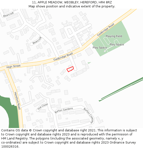 11, APPLE MEADOW, WEOBLEY, HEREFORD, HR4 8RZ: Location map and indicative extent of plot