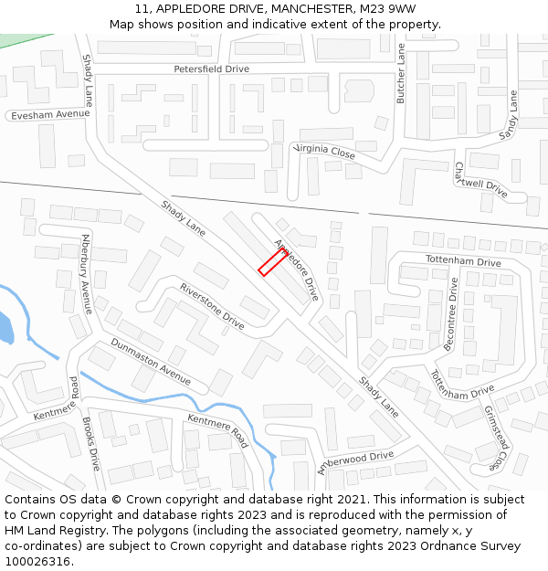 11, APPLEDORE DRIVE, MANCHESTER, M23 9WW: Location map and indicative extent of plot