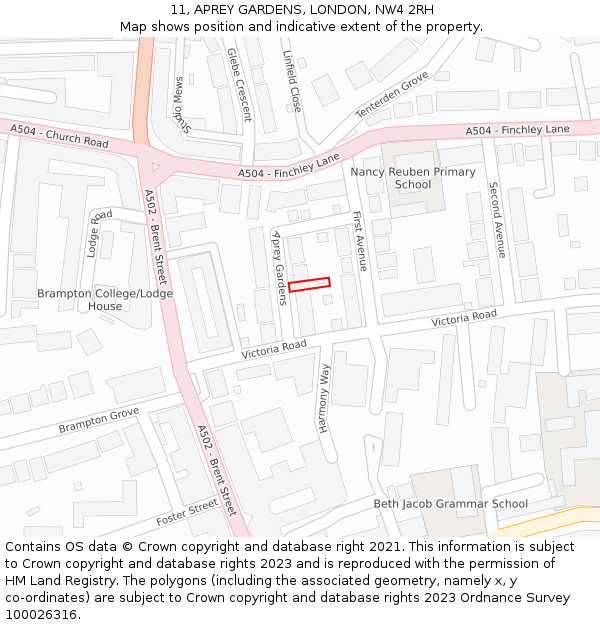 11, APREY GARDENS, LONDON, NW4 2RH: Location map and indicative extent of plot