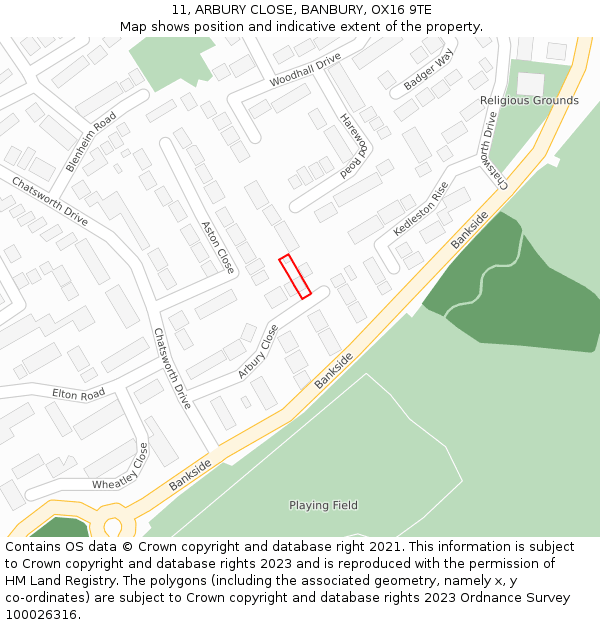 11, ARBURY CLOSE, BANBURY, OX16 9TE: Location map and indicative extent of plot
