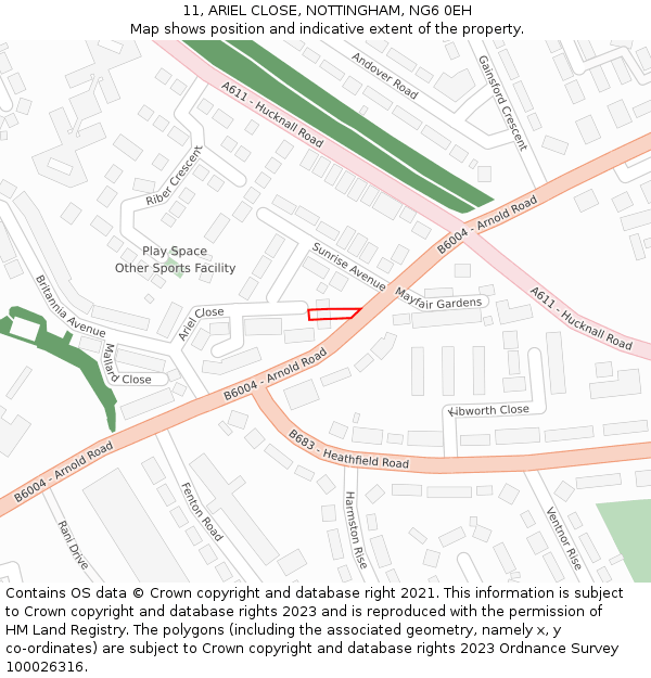 11, ARIEL CLOSE, NOTTINGHAM, NG6 0EH: Location map and indicative extent of plot