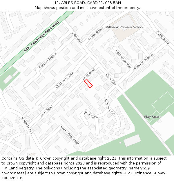 11, ARLES ROAD, CARDIFF, CF5 5AN: Location map and indicative extent of plot