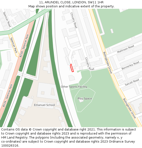 11, ARUNDEL CLOSE, LONDON, SW11 1HR: Location map and indicative extent of plot