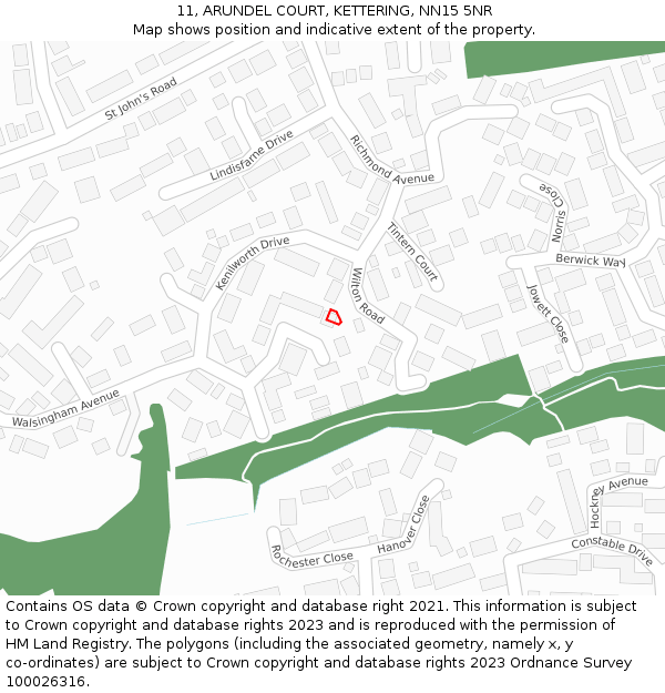 11, ARUNDEL COURT, KETTERING, NN15 5NR: Location map and indicative extent of plot