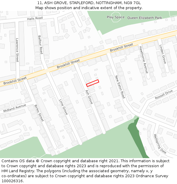 11, ASH GROVE, STAPLEFORD, NOTTINGHAM, NG9 7GL: Location map and indicative extent of plot