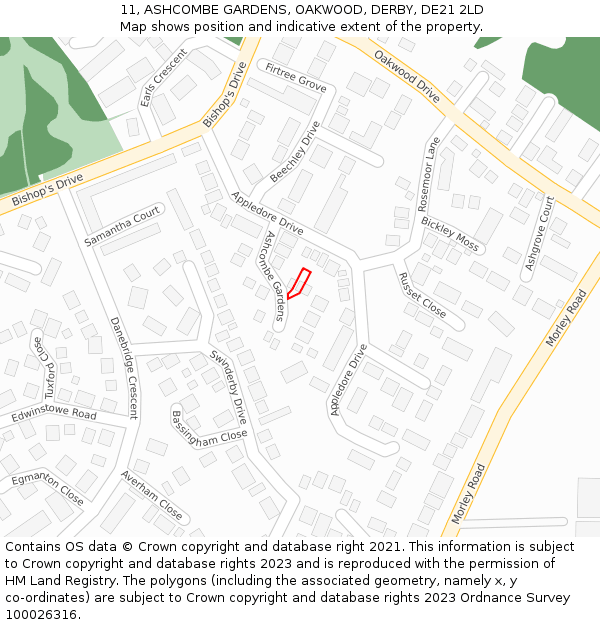 11, ASHCOMBE GARDENS, OAKWOOD, DERBY, DE21 2LD: Location map and indicative extent of plot
